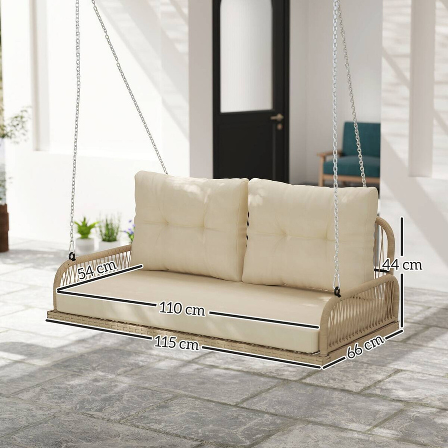 Outsunny Hollywoodschaukel 2-Sitzer aus Polyrattan mit Kissen in Beige, B/H/L: 66 x 44 x 115 cm - Bild 5