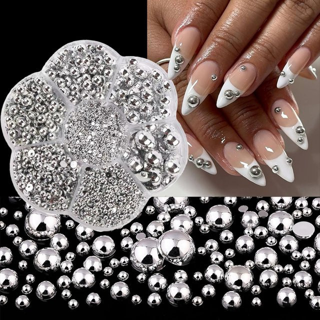 7Grids Nagel Charms, Metall Perlen und Nieten, Gold/Silber/Weiß - Bild 1