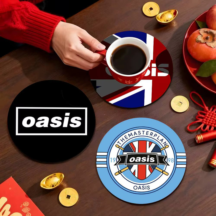 O-Oasis Band Holzuntersetzer rund mit Farbdruck in Multicolour - Bild 4