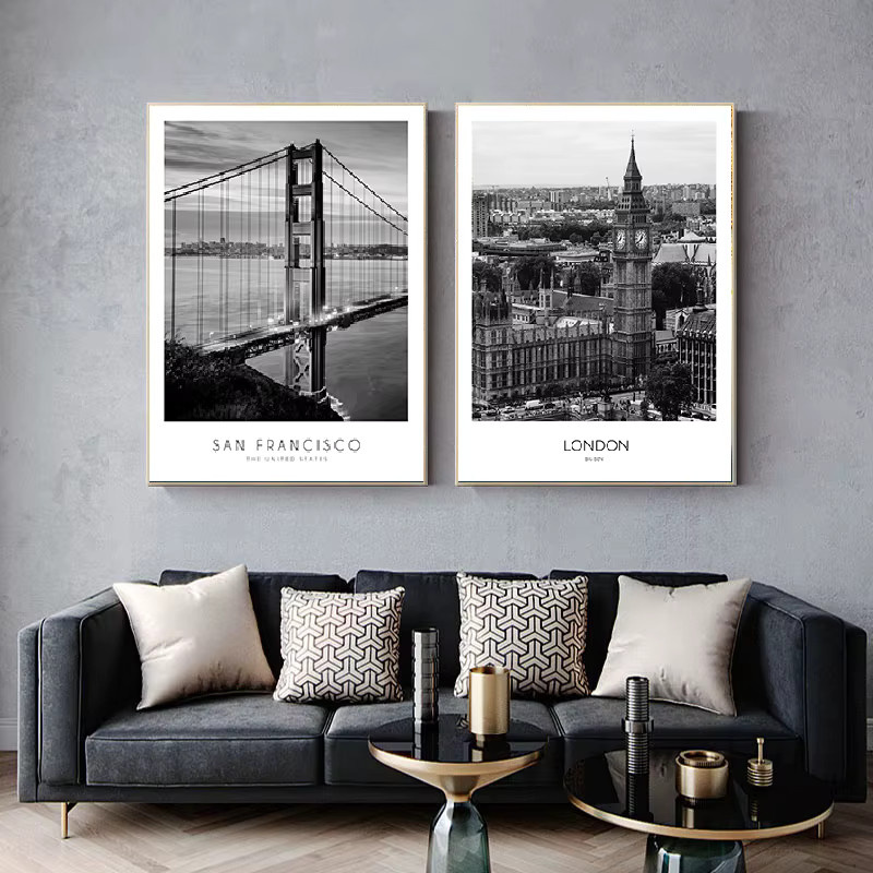Jack York Leinwandmalerei im Nordic Stil mit Stadtlandschaften von Paris, London und New York in Schwarz-Weiß - Bild 2