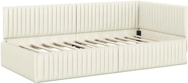 vidaXL Eckbettgestell mit Kopfteil in Creme, modernes Design aus Stoff und Holzwerkstoff, B/T: 100 x 200 cm - Bild 1