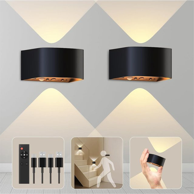 UMEXUS 2er-Set LED Wandleuchten mit Bewegungssensor, 3 Farben und einstellbarer Helligkeit, kabellos - Bild 1
