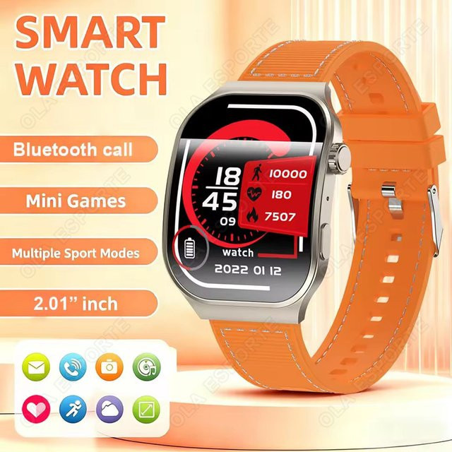 Ola Esporte HW12 Smartwatch mit 2,01 Zoll HD gebogenem Bildschirm, Bluetooth Anruffunktion, Gesundheitsmonitor und Sportfunktionen, Silber, Unisex - Bild 1