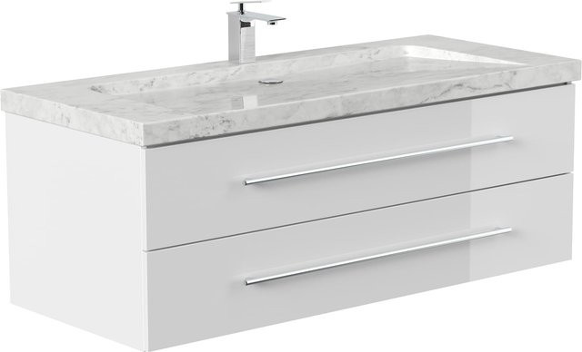 Badmöbel YAMO von Posseik aus Marmor Carrara White mit 1 Hahnloch und SoftClose, Breite: 130 cm - Bild 1