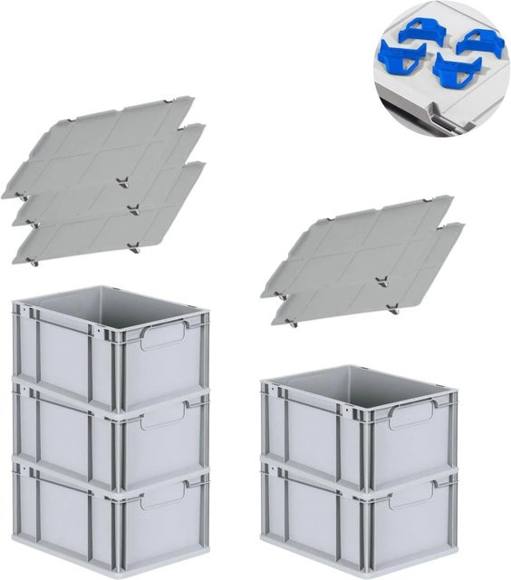 PROREGAL Spar Set mit 5x Eurobox Nextgen Economy in Blau inklusive Auflagedeckeln und 4x Schiebeschnappverschlüssen, H x B x T: 22 x 30 x 40 cm - Bild 1