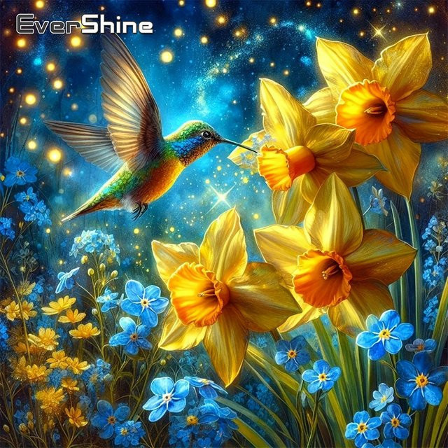 EverShine 5D-Diamantgemälde Landschaft mit Vogel und Blumen als Bastelset in Multicolour, B/H: 20 x 20 cm - Bild 1