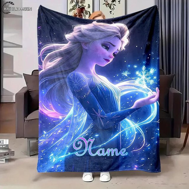 Personalisierte Kuscheldecke Frozen Prinzessin Elsa Design in Blau, B/B: 127,0 x 152,4 cm - Bild 1