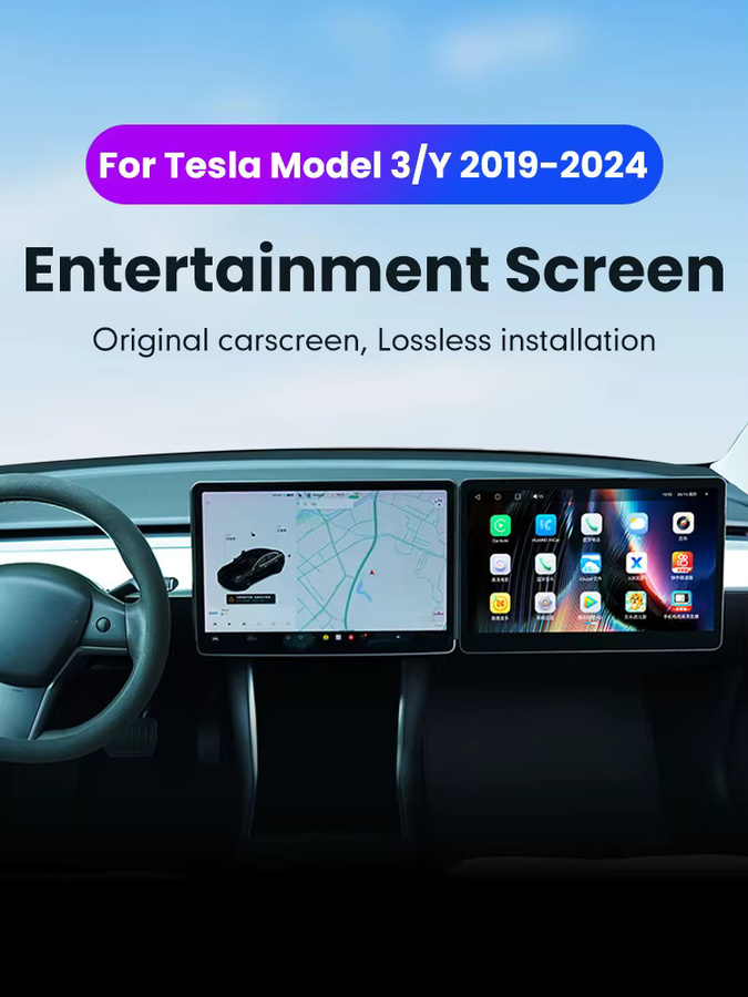 KUNFINE Copilot CarPlay Monitor für Tesla Modell 3 und Modell Y, 15,6 Zoll Digital Display mit Android Auto für Passagier Unterhaltung, Schwarz - Bild 6