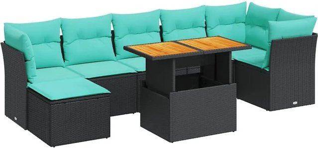 vidaXL 8-teilige Garten-Sofagarnitur aus Poly-Rattan und Akazienholz in Schwarz mit Kissen - Bild 1