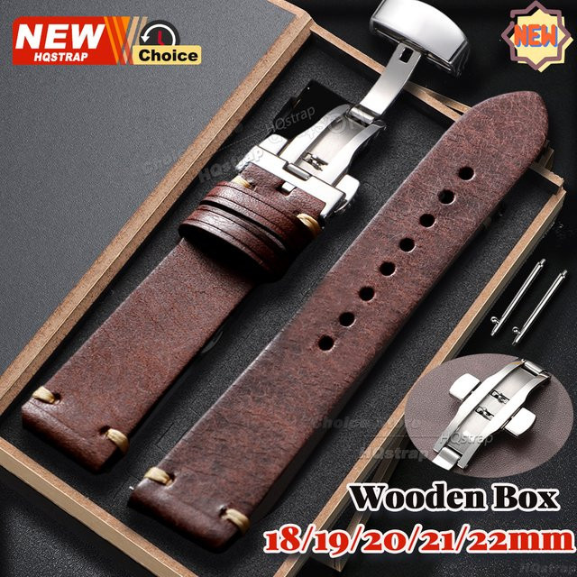 HQstrap Uhrenarmband Leder, Schmetterlingsverschluss, Silber, Unisex - Bild 1