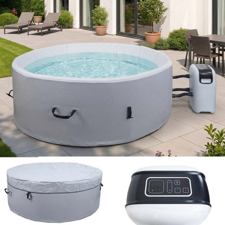 Heizbarer Whirlpool MCW-N97 für 5 Personen, aufblasbar aus Dropstitch-Gewebe, rund, grau-weiß, Durchmesser: 180 cm