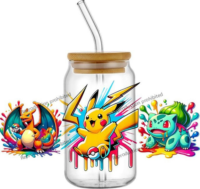 Pikachu Pokemon UV DTF 3D Aufkleber für 16oz Libbey Becher, Mehrfarbig - Bild 1