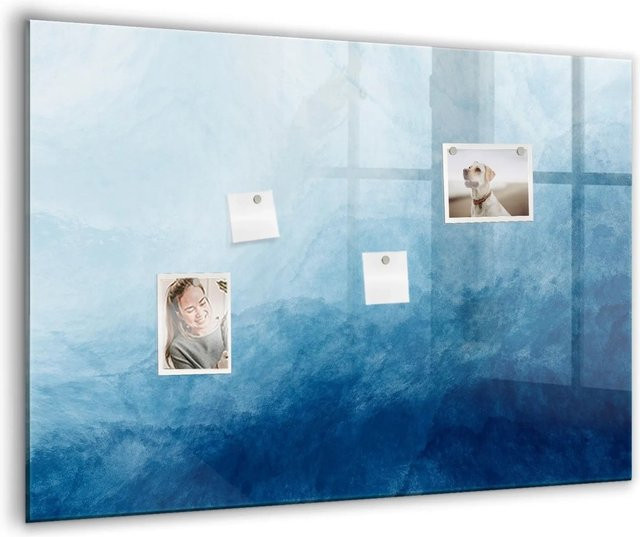 Tulup Magnettafel aus Glas mit abstraktem Wasser-Design in Weiß und Blau, B: 100 cm, H: 70 cm - Bild 1