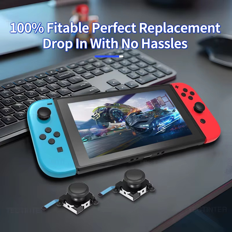TECTINTER 2 Stück Joystick-Ersatz für Nintendo Switch und NS OLED, 3D Analog ThumbStick Reparaturteile Werkzeugset, Schwarz - Bild 3