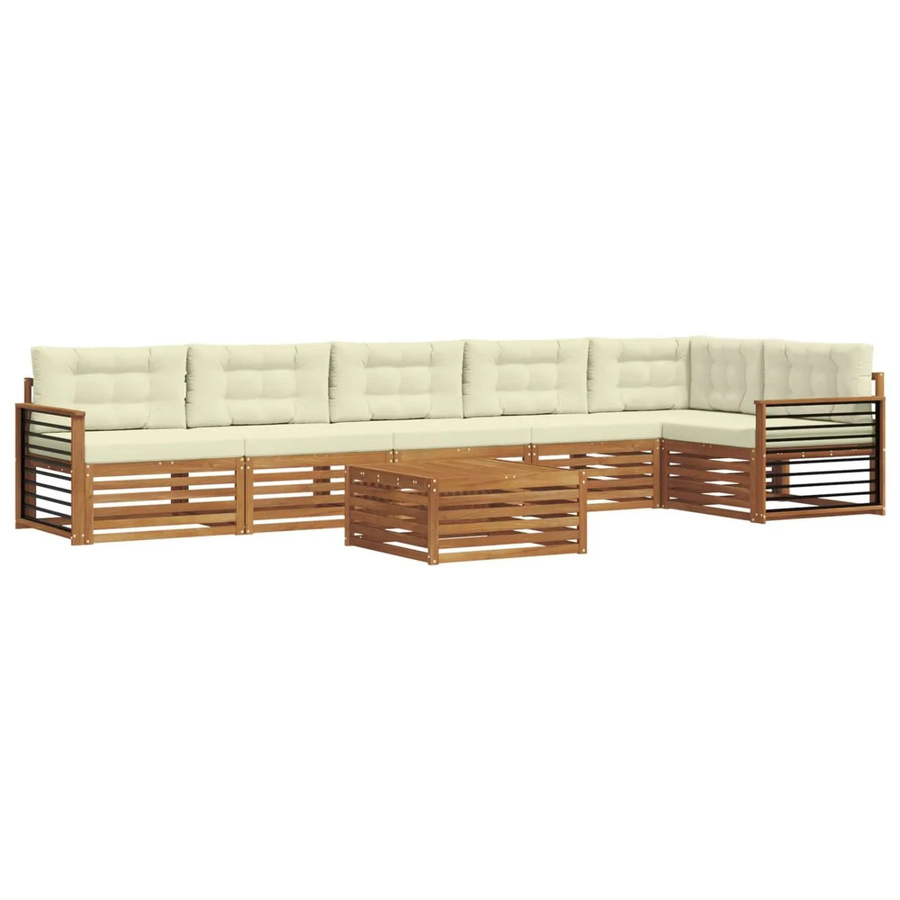 vidaXL Outdoor-Sofagarnitur 7-teilig aus Akazienholz mit Kissen in Natur und Creme - Bild 2