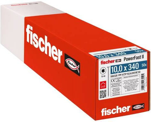Fischer PowerFast II Senk-Holzschraube aus Stahl, galvanisch verzinkt, Durchmesser: 10 mm, Länge: 340 mm, 50 Stück - Bild 1