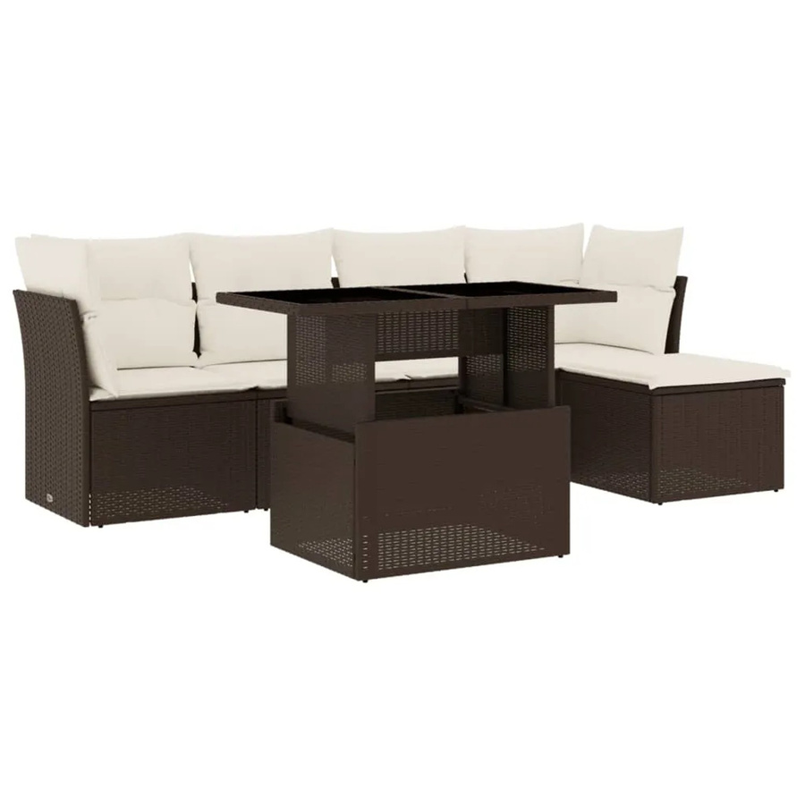 vidaXL 6-tlg Garten-Sofagarnitur in L-Form aus braunem Poly-Rattan mit UV-beständigen Kissen und Metallrahmen - Bild 2