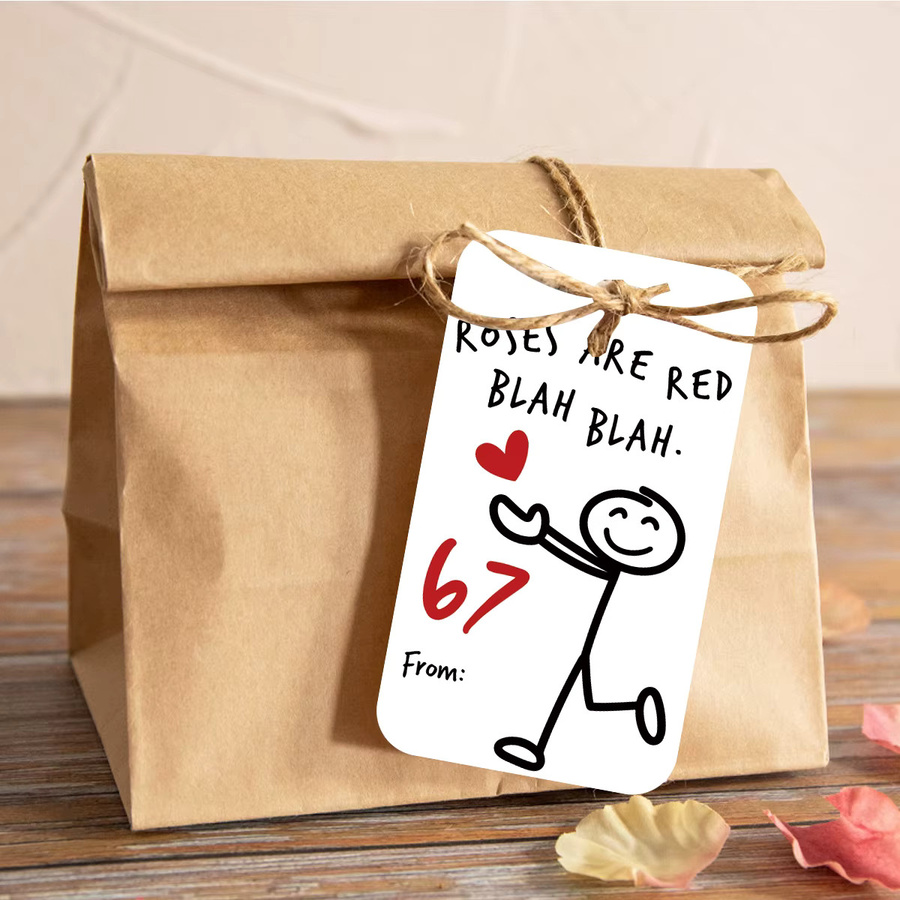 50 Stück Humor-Hängeetiketten mit Stick-Figuren Design in Weiß für Valentinstag, Hochzeitstag und Geschenke - Bild 3