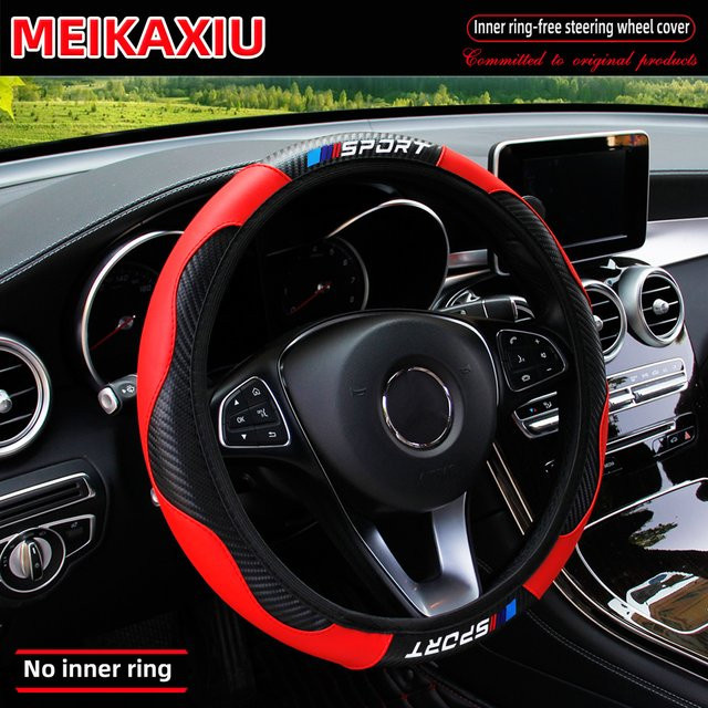 MEIKAXIU Sport Lenkrad Abdeckung aus Carbon Fiber und Leder, randlose Universal Passform für 14,5-15 Zoll Auto Lenkräder - Bild 1