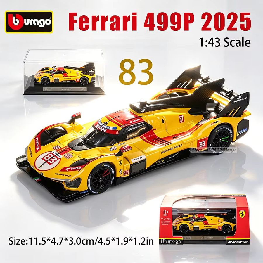 Bburago Ferrari 499P Nr. 83 WEC 24h Le Mans Hypercar 2025, Rennwagen-Modell, 1:43, ab 14 Jahren - Bild 5