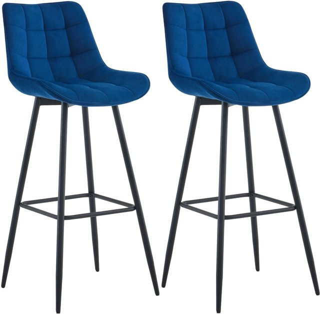 CLP 2er Set Barhocker Dartford modern in Blau mit Samtbezug, Höhe: 78 cm, Breite: 47 cm, Tiefe: 52 cm - Bild 1
