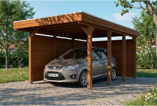 SKANHOLZ Carport Friesland Set A aus Fichte mit Seiten- und Rückwand in Nussbaum braun, B: 320 cm, T: 555 cm - Bild 1