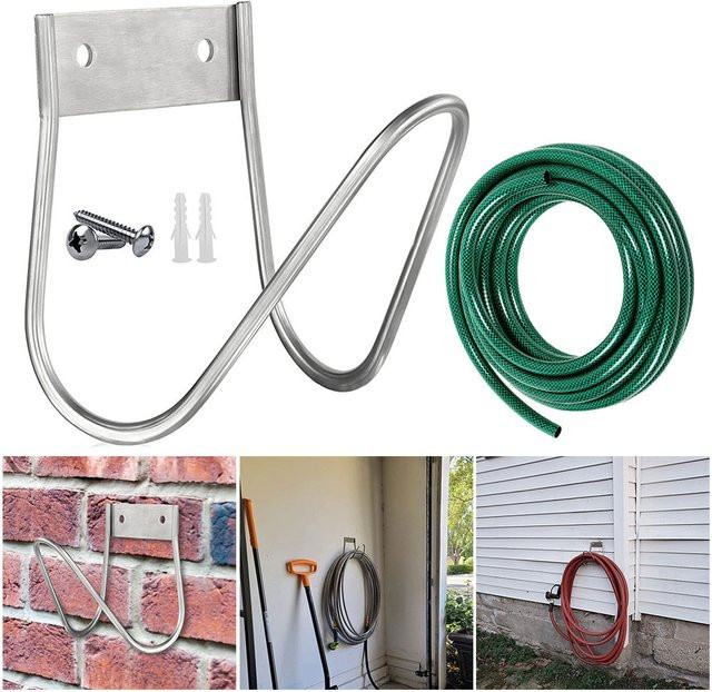 Alloet Edelstahl Gartenschlauchhalter Wandmontierter Wasserschlauchhalter für den Garten in Silber - Bild 1