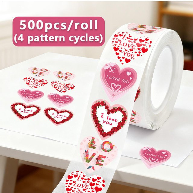 500 Stück rote Herzaufkleber für Valentinstag als dekorative selbstklebende Aufkleber für Backverpackungen und Umschläge - Bild 1
