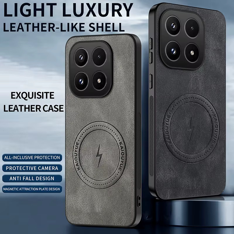 Luxuriöse magnetische Ledertasche für Xiaomi Mi 17 Pro Max 17Pro 14T 15T Pro 5G in Grau mit Magsafe Schutzhülle - Bild 2