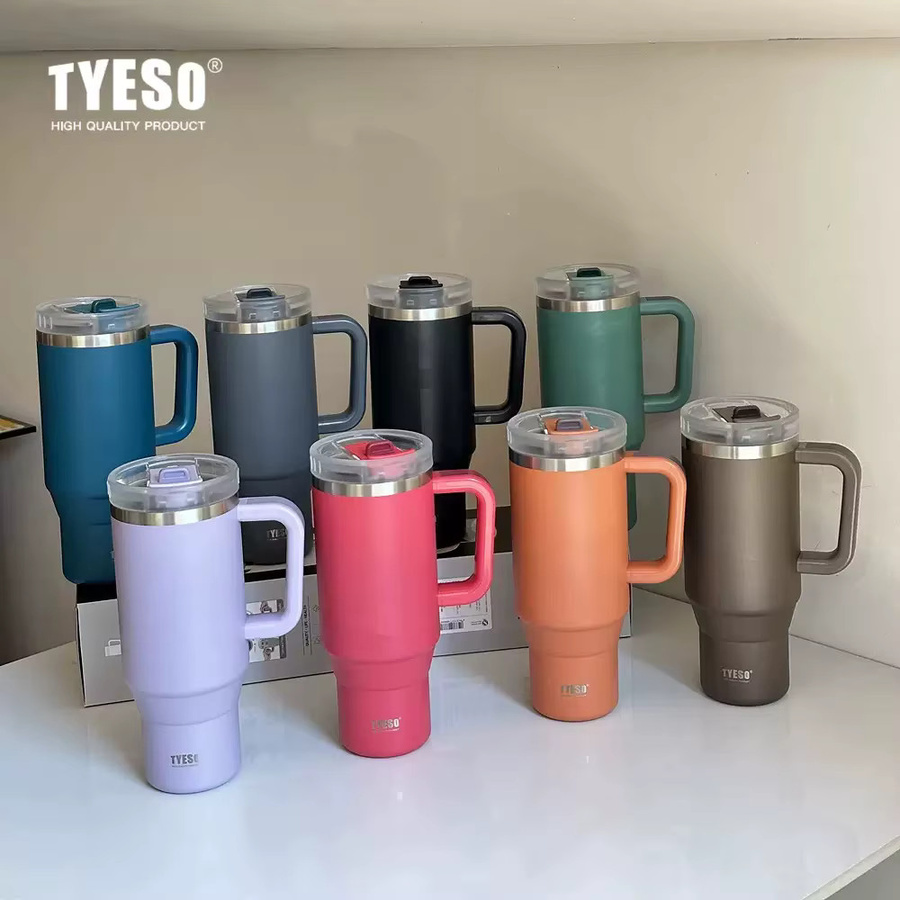 Tyeso Isolierter Edelstahl Becher mit Griff und Strohhalm, Reisebecher, Farbe: Purple, Volumen: 900 ml / 1200 ml - Bild 2