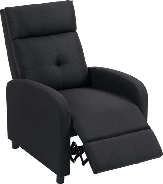 HOMCOM Fernsehsessel mit Liegefunktion in Schwarz aus Leinenimitat, B/T/H: 87 x 67 x 98 cm - Bild 1