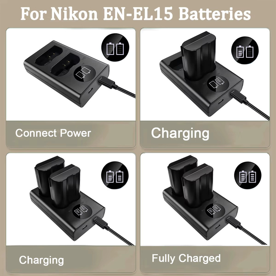 Nikon LCD Dual Ladegerät für EN-EL15 EL15a EL15b EL15c Akkus in Schwarz - Bild 5
