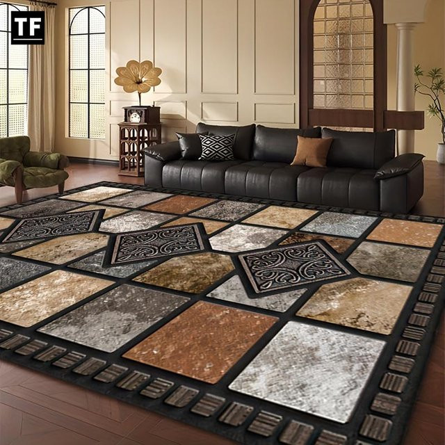 HGHT Vintage Bereichsteppich mit geometrischer Steinstruktur aus Polyester, Mehrfarbig, B/T: 80 x 50 cm - Bild 1