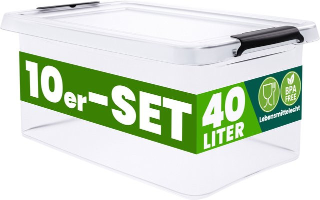 Deuba 10er-Set Aufbewahrungsboxen mit Deckel und Rollen, transparent, BPA-frei, B/T/H: 58 x 39 x 26 cm, 40 l - Bild 1
