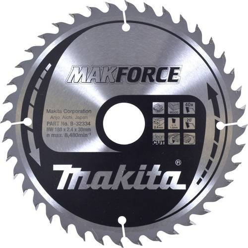 Makita MAKFORCE Kreissägeblatt für Metall, Farbe: Silber, Durchmesser: 180 mm, Bohrung: 30 mm, Zähne: 40 - Bild 1