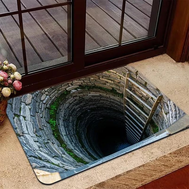 LjqOne Bodenmatte mit 3D-Visueller Illusion Schwarzes Loch Riss, Rutschfester Teppich in Grau und Multicolour, B/T: 60 x 40 cm - Bild 1