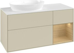 V&B Waschtischunterschrank Finion in Weiß und Eiche mit offenem Regal, Breite: 120 cm - Bild 1