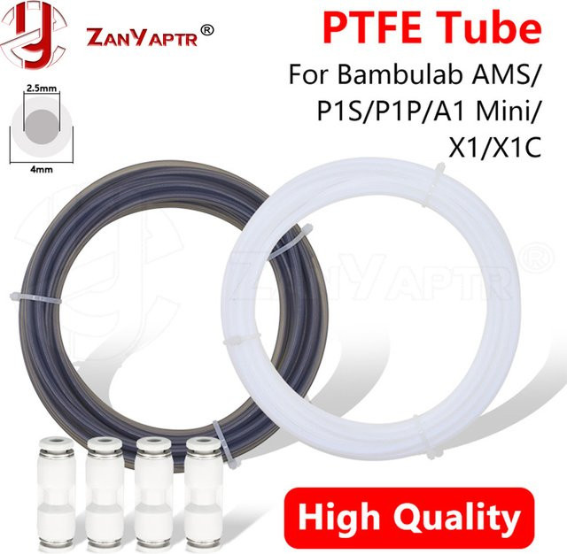 Bambu Lab PTFE Tube für 3D-Drucker P1S P1P X1C A1 Mini und AMS Lite, Durchmesser: 2,5 mm und 4 mm, Länge: 4 m, Weiß und Grau - Bild 1