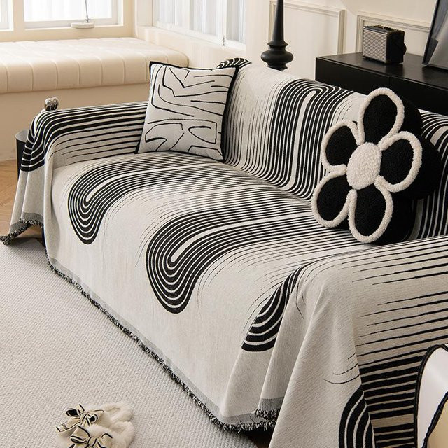 Moderner Sofabezug aus verdicktem Chenille mit geometrischem Design, grau, B/H: 180 x 130 cm - Bild 1