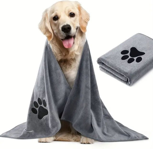DOORSACCERY Mikrofaser Haustierhandtuch aus saugfähigem Material für Hunde und Katzen in Grau und Lila - Bild 1