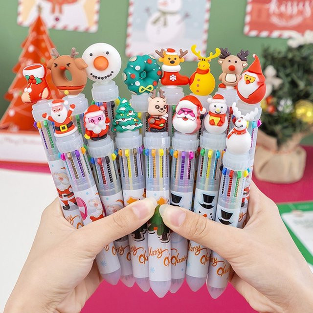 Alivparty Weihnachtliche Kugelschreiber Set in Mehrfarbig mit Schneemann und Elch als Geschenk für Kinder und Büro - Bild 1