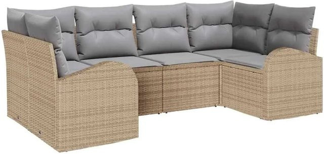 vidaXL Garten-Sofa-Set 6-teilig aus Polyrattan in Beige mit UV-beständigen Polstern für Terrasse und Garten - Bild 1