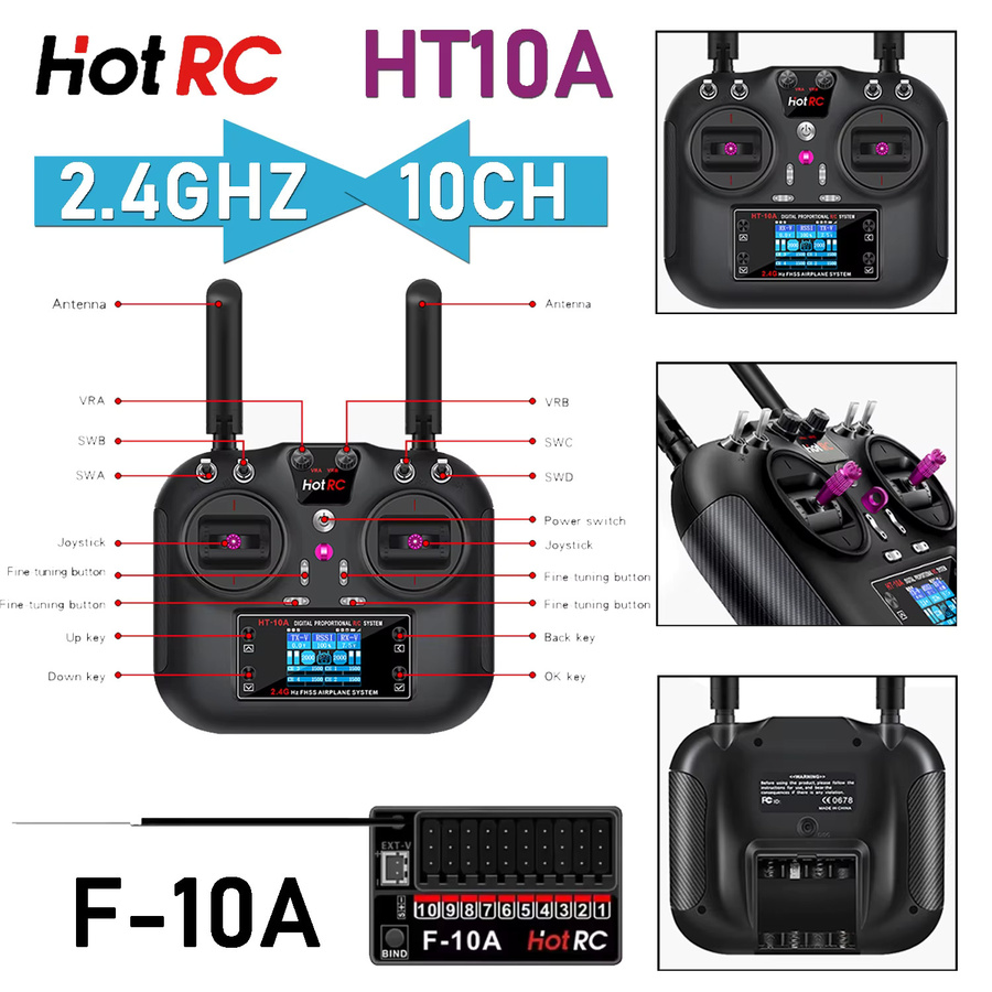 HotRC HT10A RC-Funkfernsteuerung, 10-Kanal, black - Bild 2