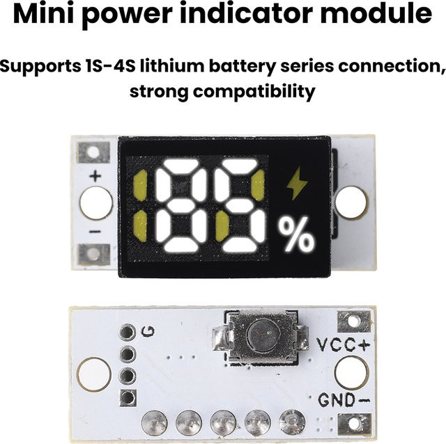 diymore Mini-Batteriestandsanzeigemodul für 1S-4S Lithium-Batterien mit Prozentanzeige und stromsparender Funktion - Bild 1
