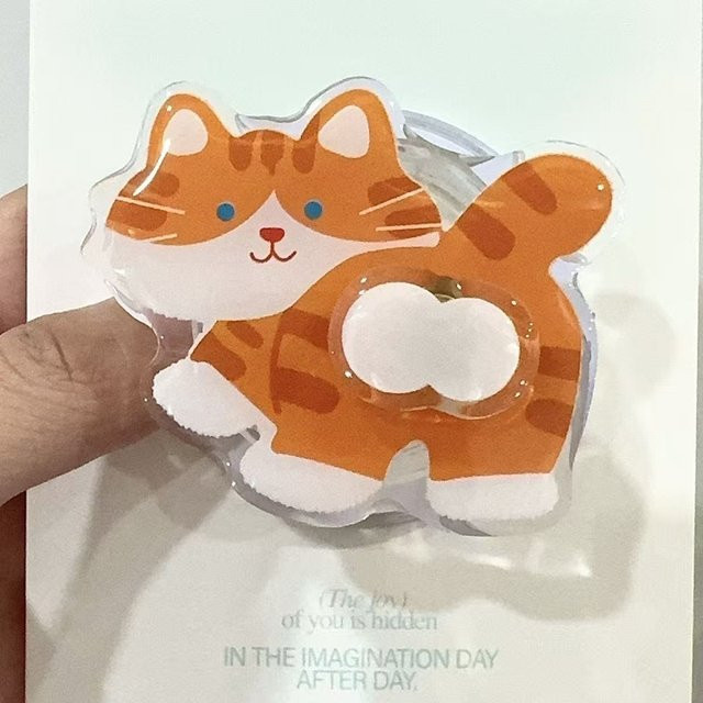 Magnetischer MagSafe Griptok Ständer mit Cartoon Katze Design für iPhone, faltbar und drehbar, Farbe: Orange - Bild 1