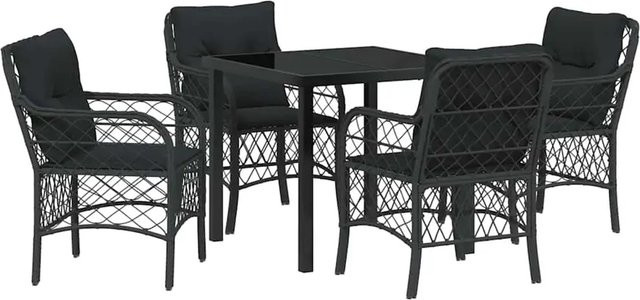vidaXL Garten Essgruppe 5-teilig aus Poly Rattan und Glas in Schwarz mit Kissen - Bild 1