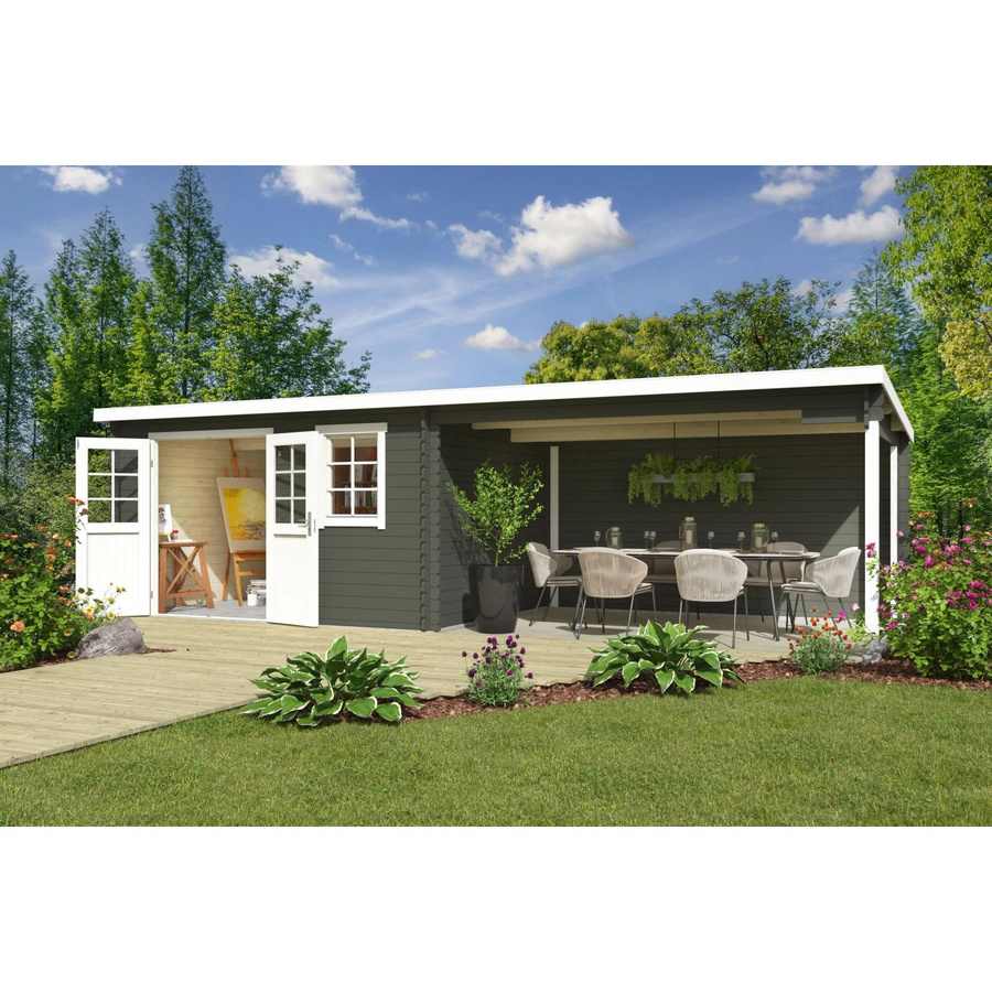 Lasita Gartenhaus Maja Reno Flachdach in Grüngrau, B/H/T: 780 x 211 x 313,9 cm - Bild 2