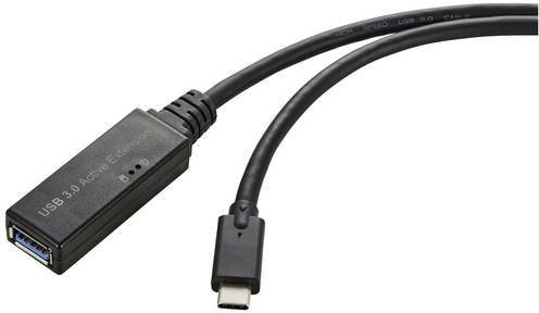 Renkforce USB-Kabel USB 3.2 Gen1 mit USB-C Stecker und USB-A Buchse, Schwarz, 5,00 m - Bild 1