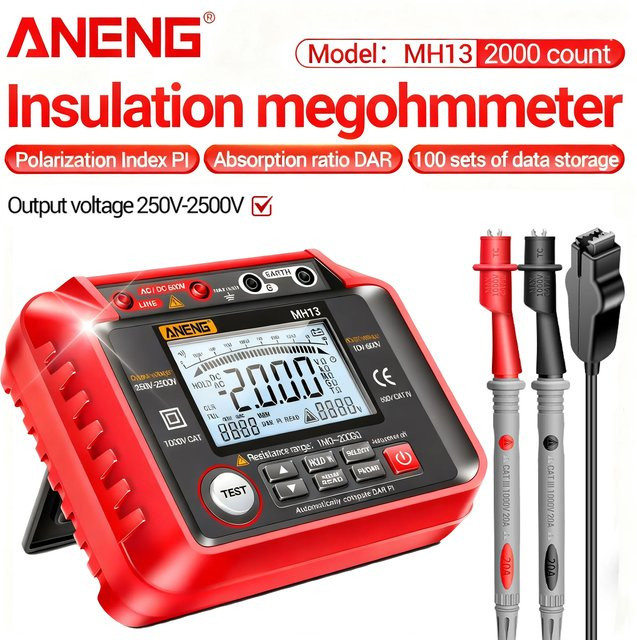 ANENG MH13 Digitaler Isolationswiderstandsmesser Megohmmeter und Spannungsprüfer in Rot - Bild 1