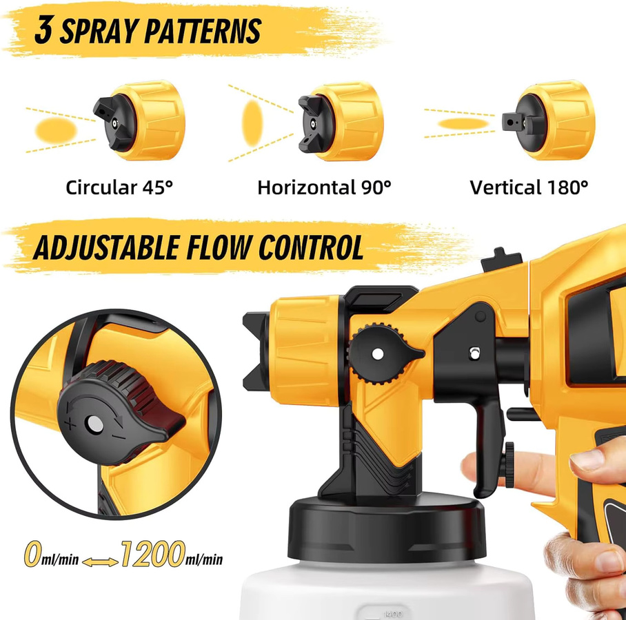 Betuyoo Elektrische Farbspritzpistole 1000W in Gelb mit 1400 ml Behälter und 4 Düsen für Möbel, Schränke, Zäune, Wände und Türen - Bild 4